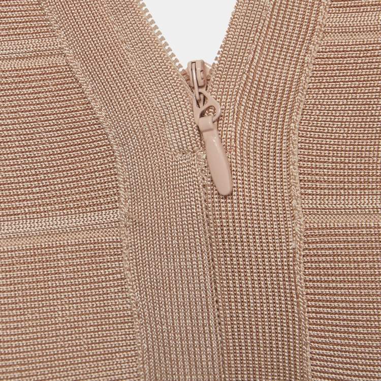 Pre Owned Herve Leger Beige Bandage Knit Off-Shoulder Mini Dress S