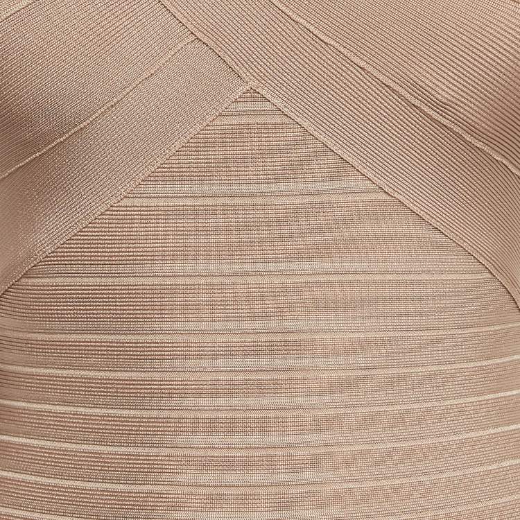 Pre Owned Herve Leger Beige Bandage Knit Off-Shoulder Mini Dress S