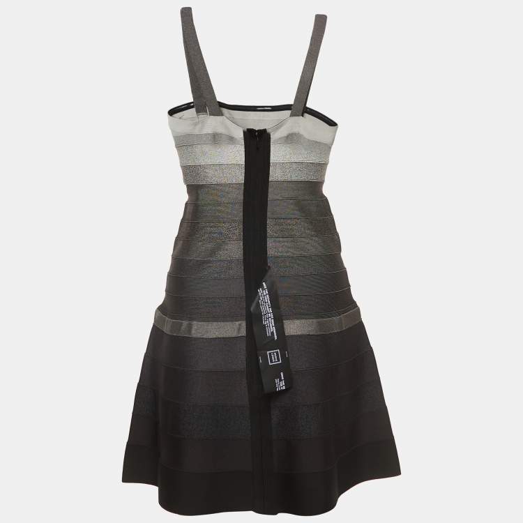 Pre Owned Herve Leger Grey Knit Strappy Flared Mini Dress M