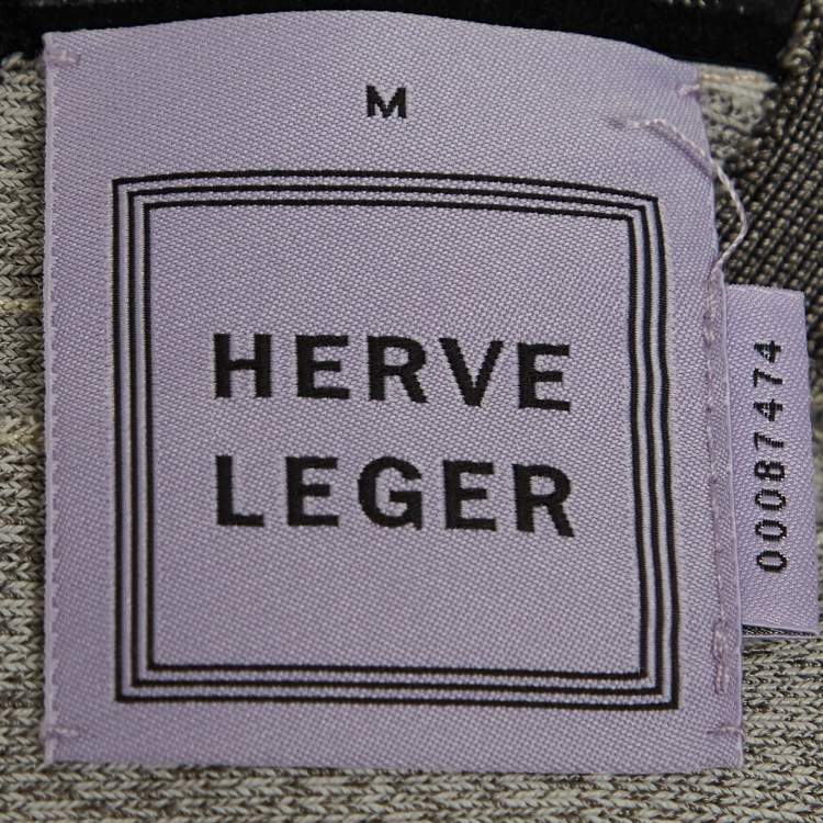 Pre Owned Herve Leger Grey Knit Strappy Flared Mini Dress M