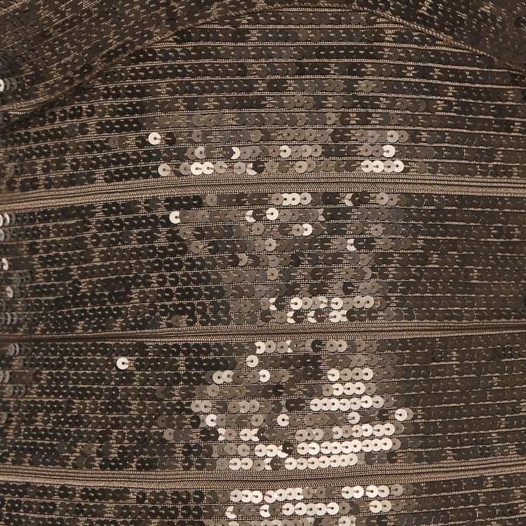 Pre Owned Herve Leger Brown Sequin Sleeveless Bodycon Dress S