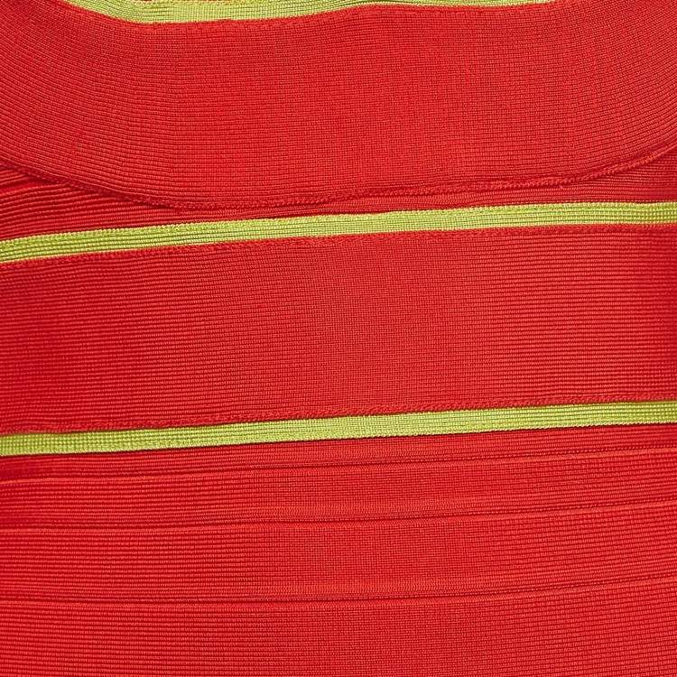 مملوكة مسبقًا Herve Leger Red Knit Contrast Detail Sleeveless Mini Bandage Dress M