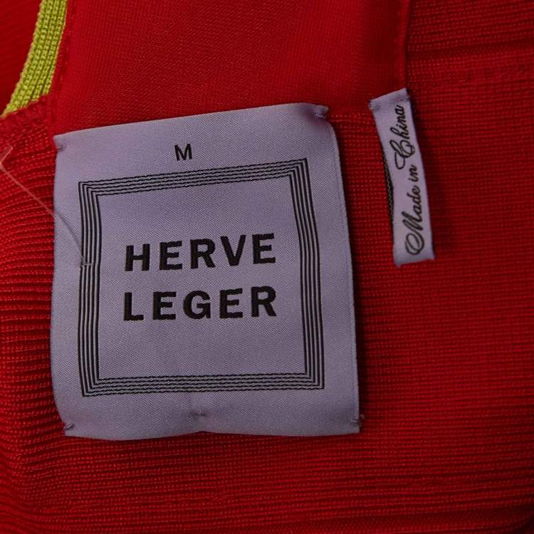 مملوكة مسبقًا Herve Leger Red Knit Contrast Detail Sleeveless Mini Bandage Dress M