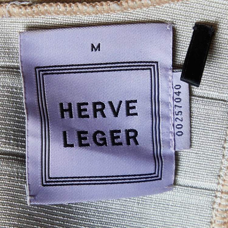 Pre Owned Herve Leger Metallic Foil Print Knit Carolyn Bandage Dress M