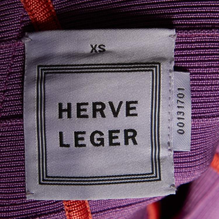 Pre Owned Herve Leger Violet/Coral Knit Sleeveless Bandage Dress XS