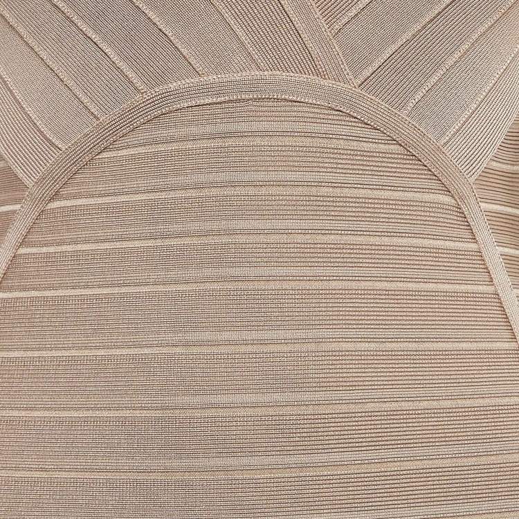 Pre Owned Herve Leger Beige Bandage Knit V-Neck Mini Dress S