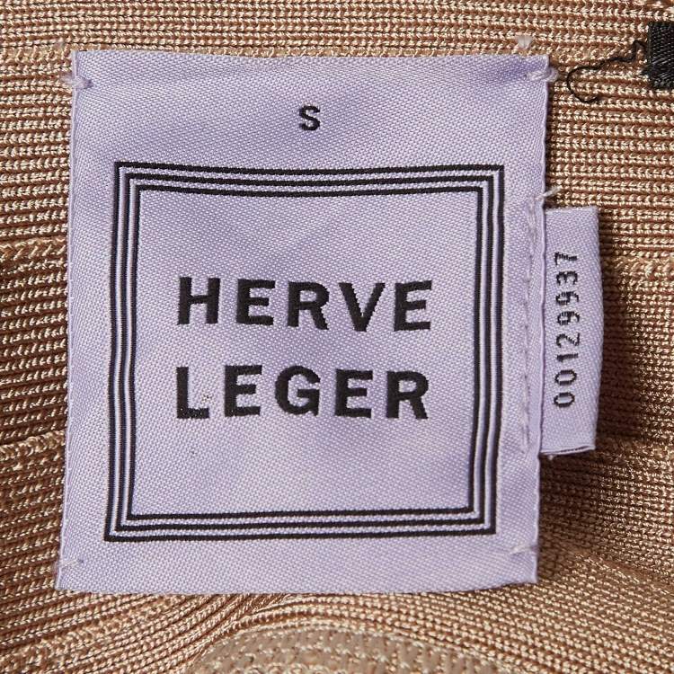 Pre Owned Herve Leger Beige Bandage Knit V-Neck Mini Dress S