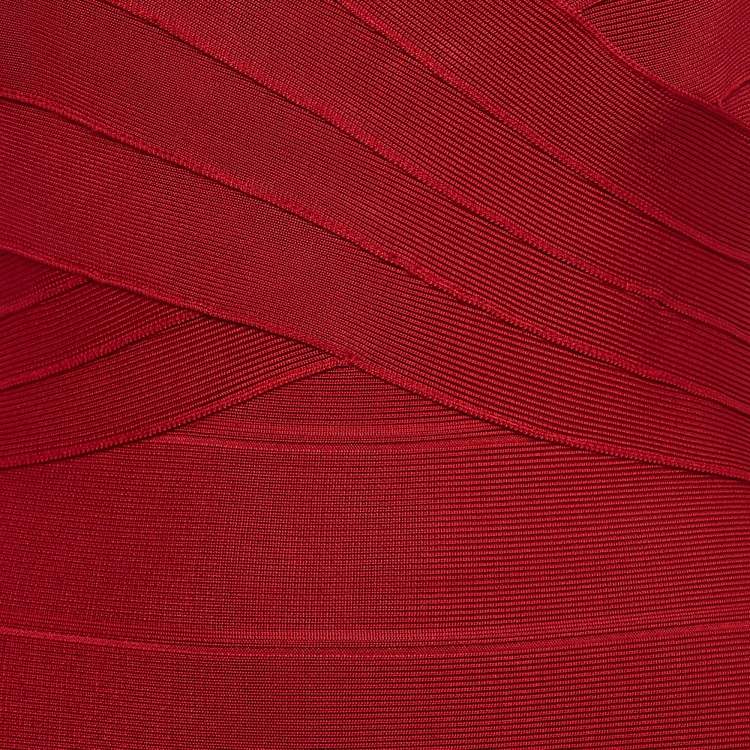Pre Owned Herve Leger Red Bandage Knit Sleeveless Mini Dress S