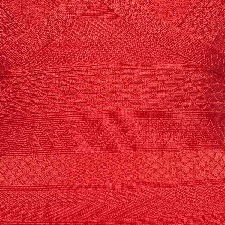 Pre Owned Herve Leger Red Open-Back Bandage Knit Karima Dress M