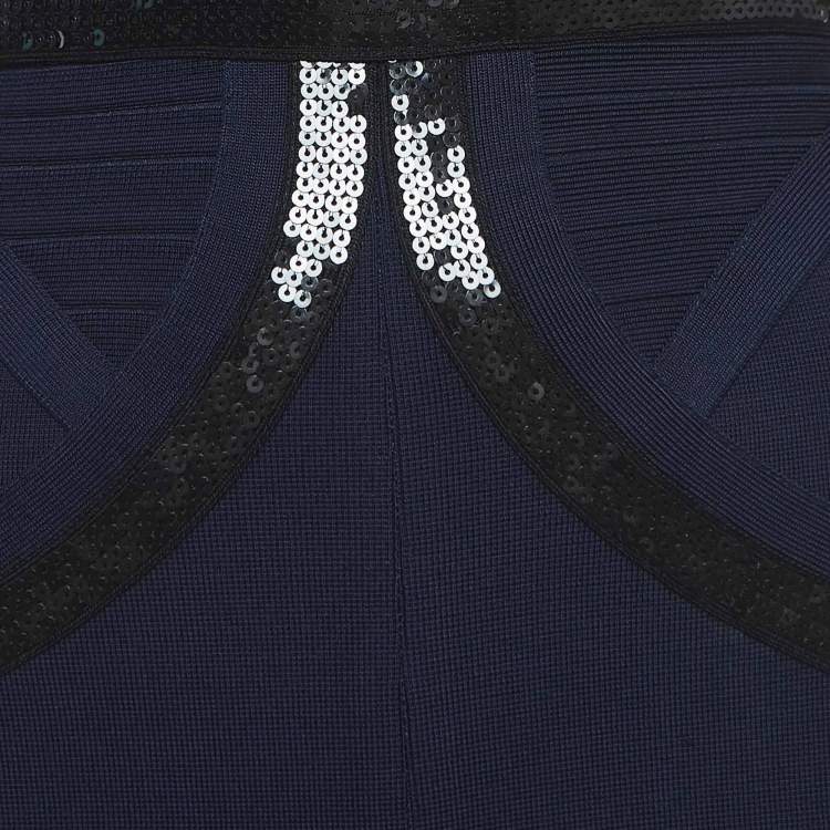 Pre Owned Herve Leger Navy Blue Sequin Embellished Jumpsuit S