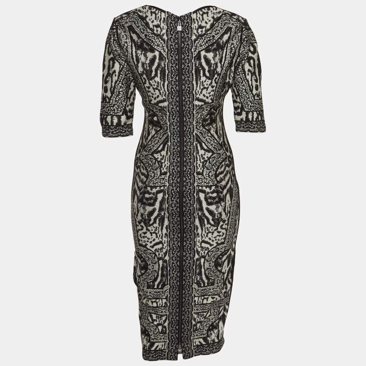 Pre Owned Herve Leger Monochrome Stretch Knit Zola Midi Dress S