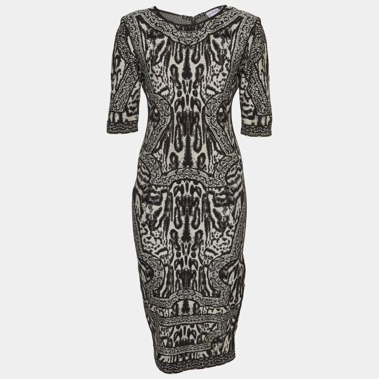 Pre Owned Herve Leger Monochrome Stretch Knit Zola Midi Dress S