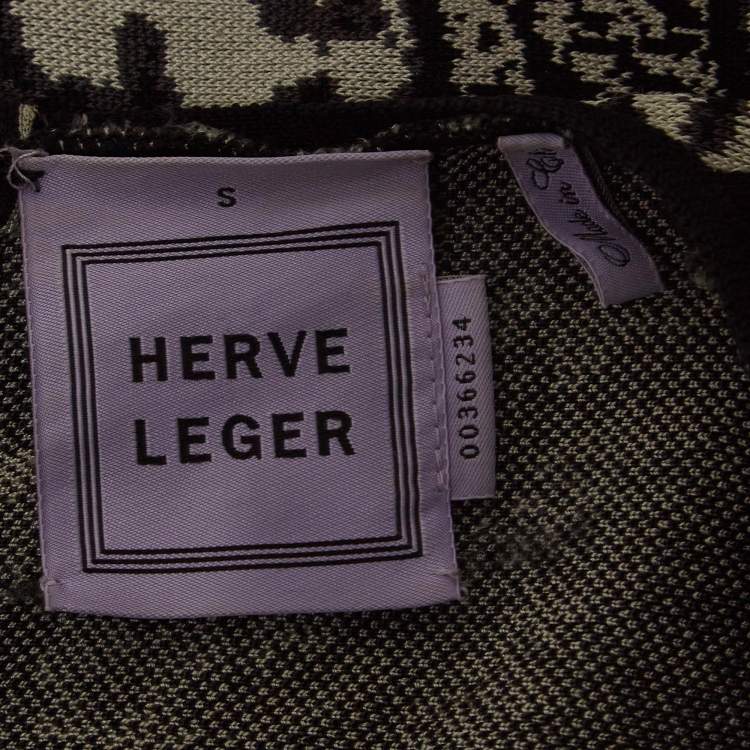 Pre Owned Herve Leger Monochrome Stretch Knit Zola Midi Dress S