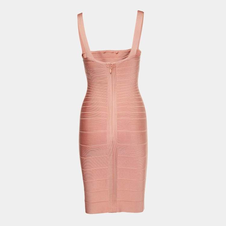 Pre Owned Herve Leger Blush Pink Knit Valentine Bandage Mini Dress S