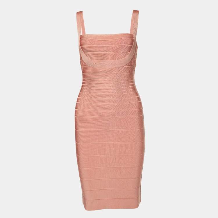 Pre Owned Herve Leger Blush Pink Knit Valentine Bandage Mini Dress S