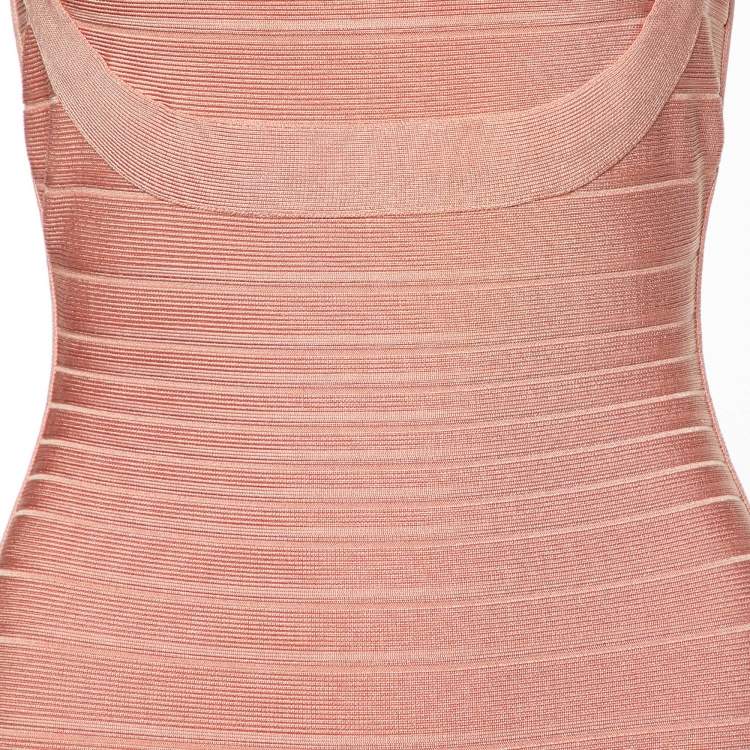 Pre Owned Herve Leger Blush Pink Knit Valentine Bandage Mini Dress S