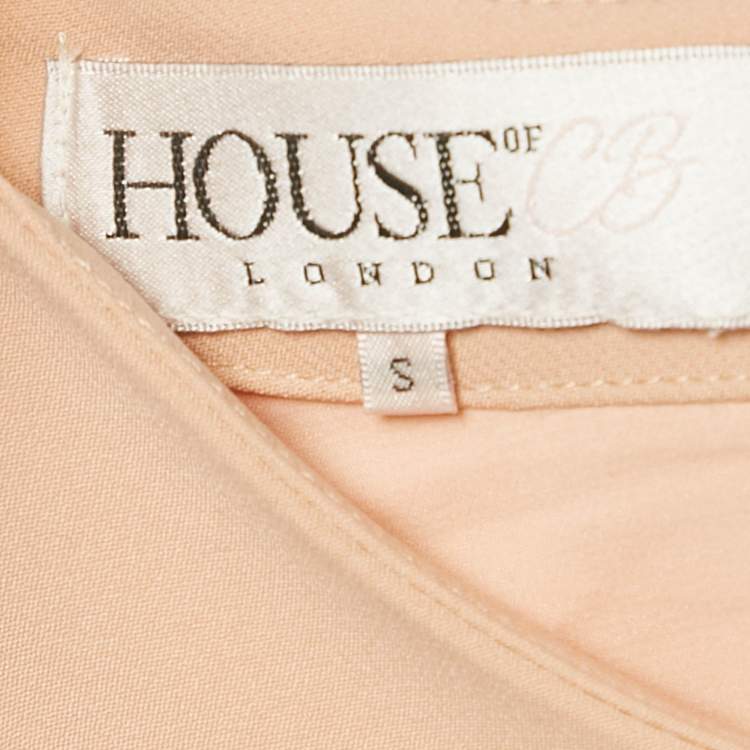 Pre Owned House of Cb Beige Crepe Lace-Up Sheath Dress S