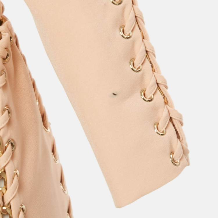 Pre Owned House of Cb Beige Crepe Lace-Up Sheath Dress S