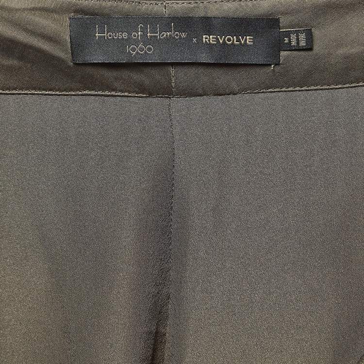 Pre Owned House Of Harlow 1960 X Revolve Green Satin Wide Leg Trousers M