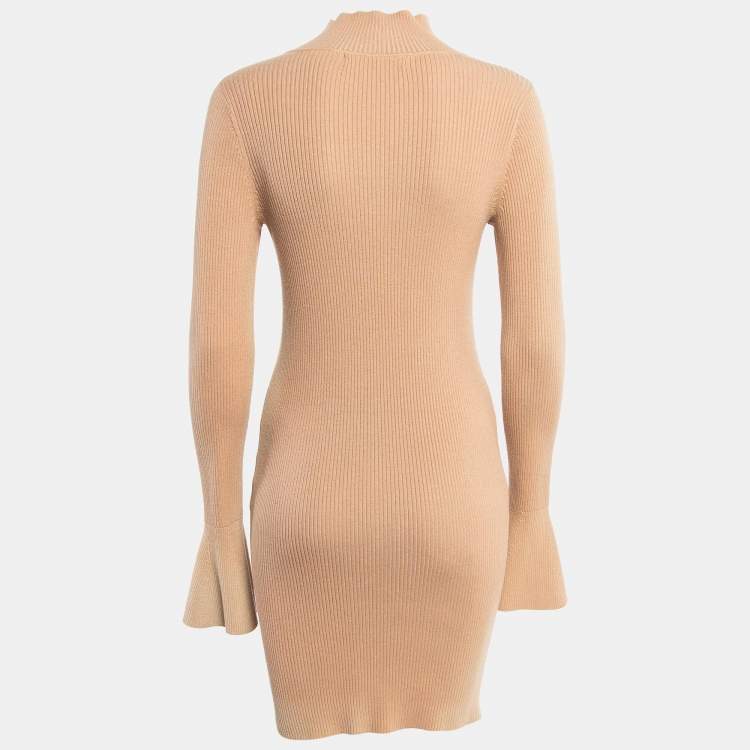 Pre Owned House of Harlow 1960 x Revolve Brown Rib Knit Turtleneck Bodycon Dress M