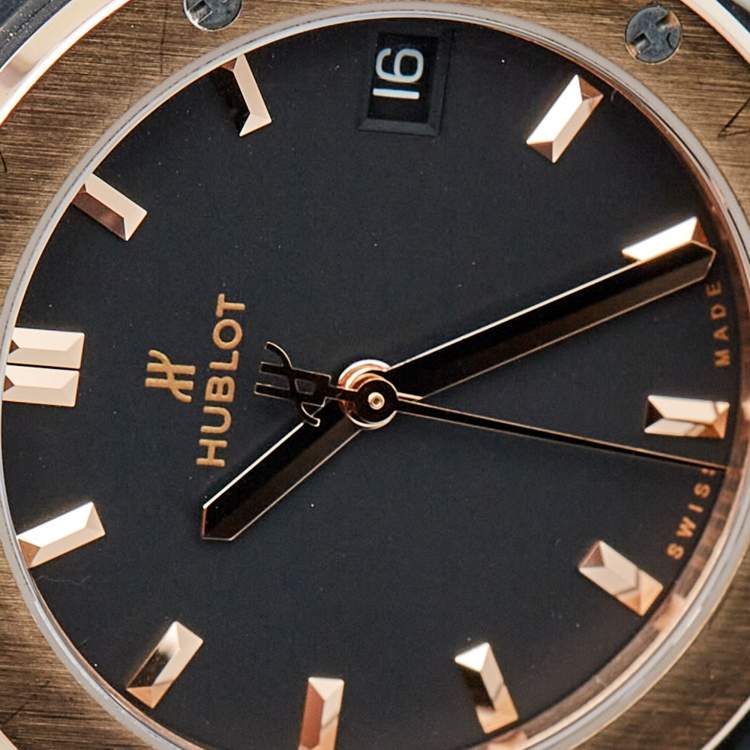 Pre Owned Hublot Black 18K Rose Gold Titanium Rubber Classic Fusion 581.NO.1480.RX Women's Wristwatch 33 mm
