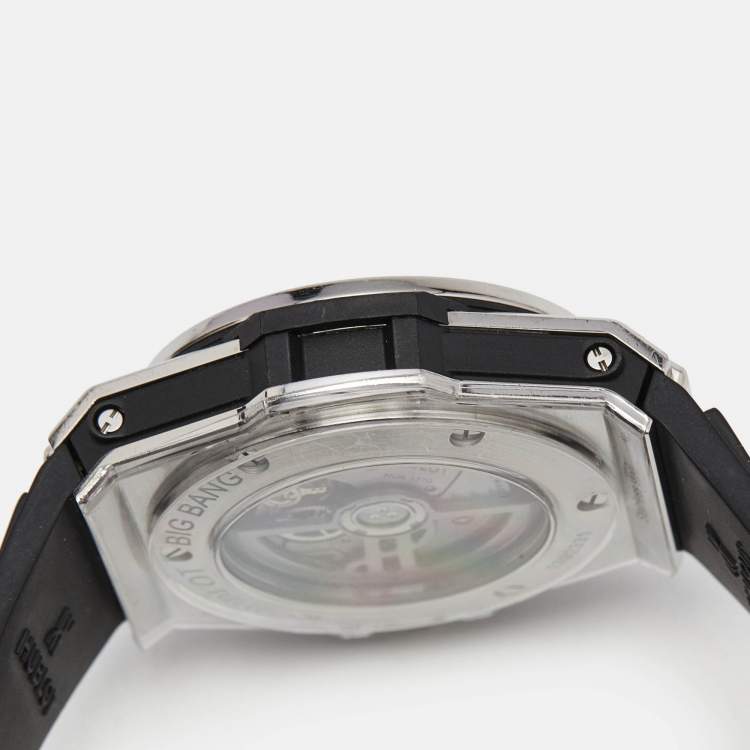 Pre Owned Hublot Black Stainless Steel Diamond Rubber Big Bang One Click 465.SX.1170.RX.1204 Women's Wristwatch 39 mm