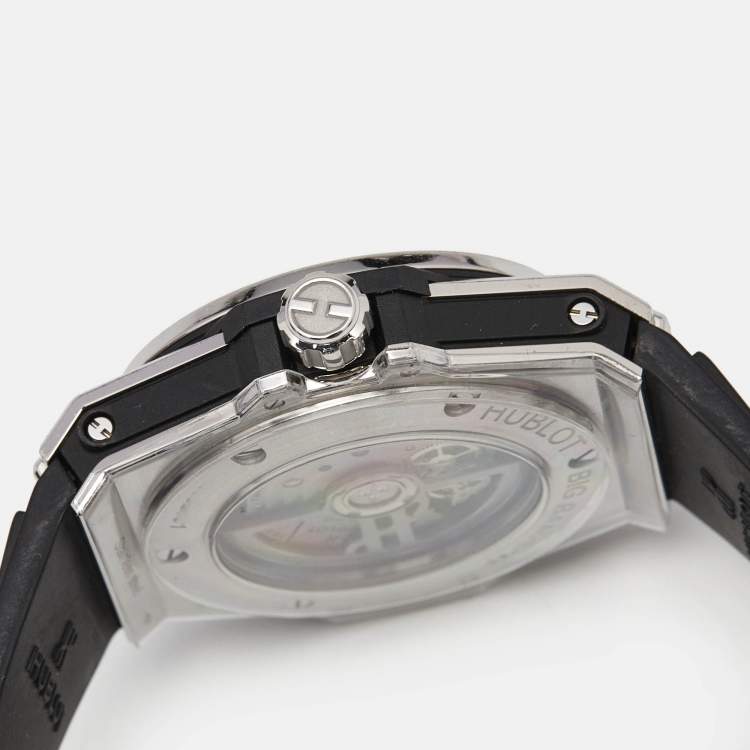 Pre Owned Hublot Black Stainless Steel Diamond Rubber Big Bang One Click 465.SX.1170.RX.1204 Women's Wristwatch 39 mm