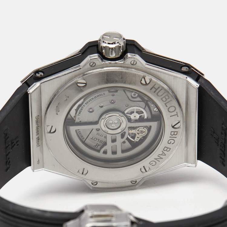 Pre Owned Hublot Black Stainless Steel Diamond Rubber Big Bang One Click 465.SX.1170.RX.1204 Women's Wristwatch 39 mm
