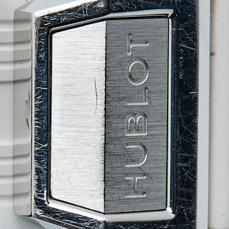 Pre Owned Hublot Big Bang One Click 485.SE.2010.RW.1604 White Dial Stainless Steel Resin Diamond Rubber Women's Wristwatch 33 mm