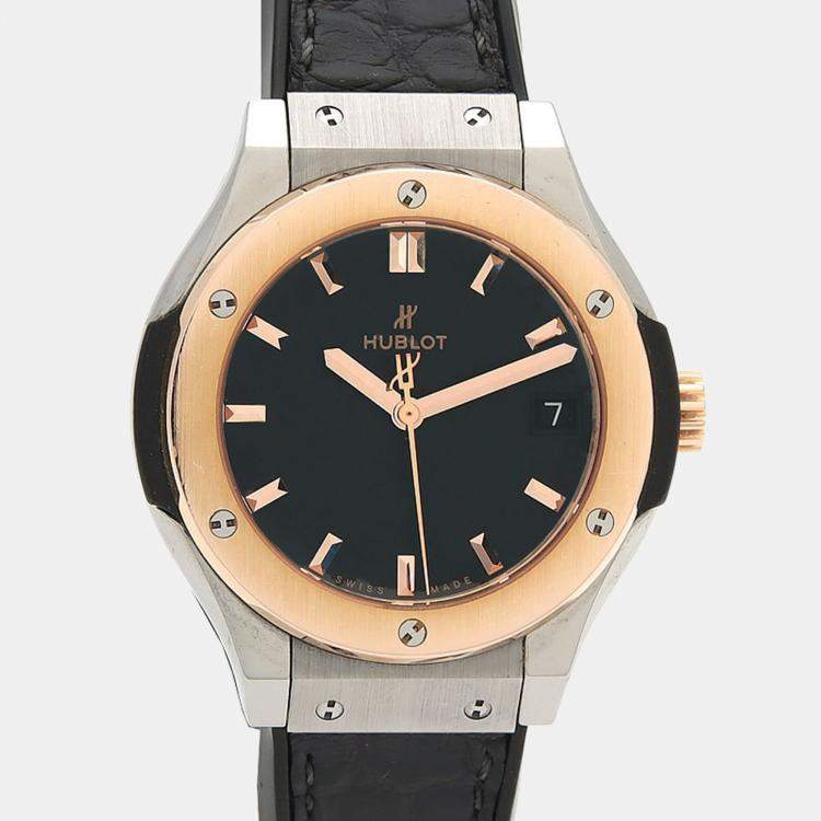 Pre Owned Hublot Classic Fusion Quartz 18k Rose Gold Titanium Women's Wristwatch 33 mm
