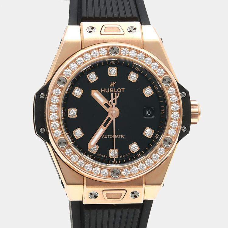 Pre Owned Hublot Big Bang Diamond Automatic Rose Gold Titanium Women's Wristwatch 33 mm