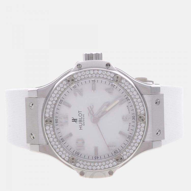مملوكة مسبقًا Hublot Big Bang 361.SE.2010.RW.1104 Quartz White Diamonds Stainless Steel Women's Wristwatch 38mm