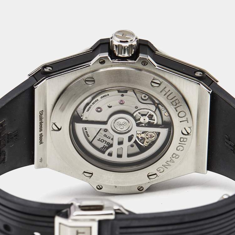 مملوكة مسبقًا Hublot Big Bang One Click 465.SX.1170.RX.1204 Black Dial Resin Stainless Steel Rubber Diamond Women's Wristwatch 39 mm