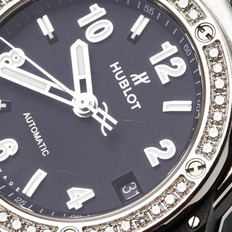 مملوكة مسبقًا Hublot Big Bang One Click 465.SX.1170.RX.1204 Black Dial Resin Stainless Steel Rubber Diamond Women's Wristwatch 39 mm