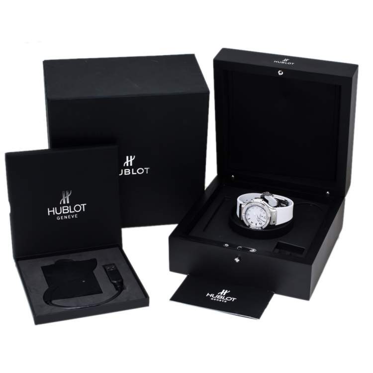 Pre Owned Hublot White Stainless Steel Rubber Diamond Big Bang 361.SE.2010.RW.1104.PLP Women's Wristwatch 38 mm