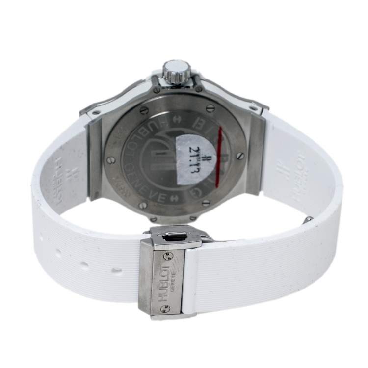 Pre Owned Hublot White Stainless Steel Rubber Diamond Big Bang 361.SE.2010.RW.1104.PLP Women's Wristwatch 38 mm