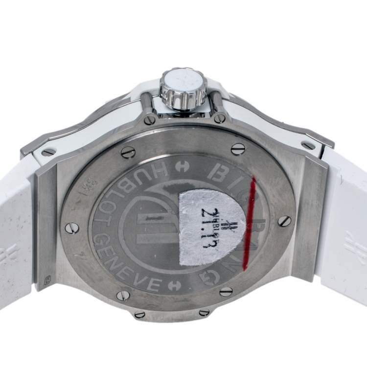 Pre Owned Hublot White Stainless Steel Rubber Diamond Big Bang 361.SE.2010.RW.1104.PLP Women's Wristwatch 38 mm