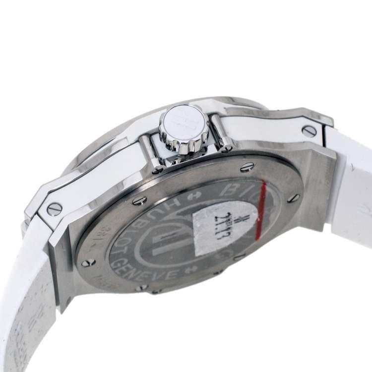 Pre Owned Hublot White Stainless Steel Rubber Diamond Big Bang 361.SE.2010.RW.1104.PLP Women's Wristwatch 38 mm