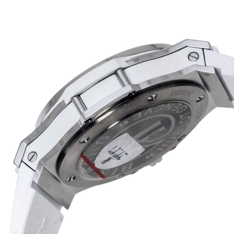 Pre Owned Hublot White Stainless Steel Rubber Diamond Big Bang 361.SE.2010.RW.1104.PLP Women's Wristwatch 38 mm