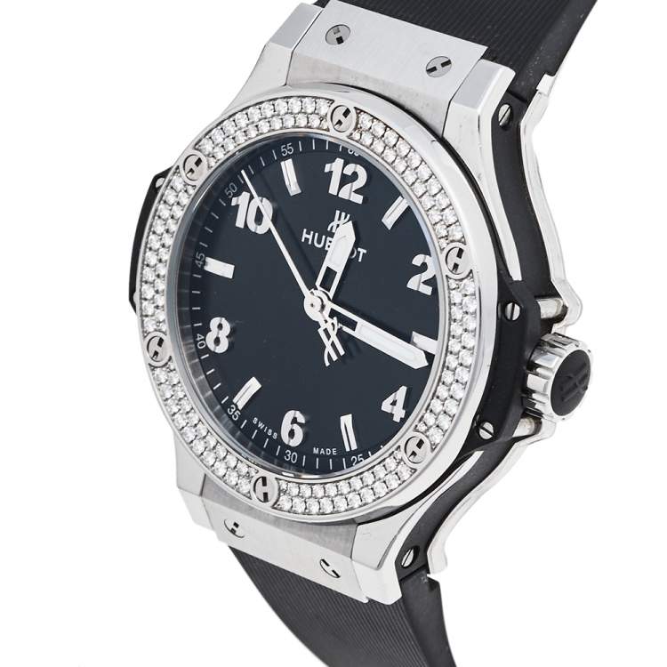 Pre Owned Hublot Black Stainless Steel Rubber Diamonds Big Bang 361.SX.1270.RX.1104 Women's Wristwatch 38 mm