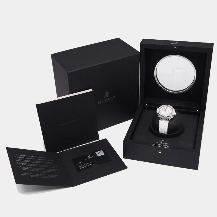 Pre Owned Hublot White Stainless Steel Diamond Rubber Big Bang 342.SE.230.RW.114 Women's Wristwatch 41 mm
