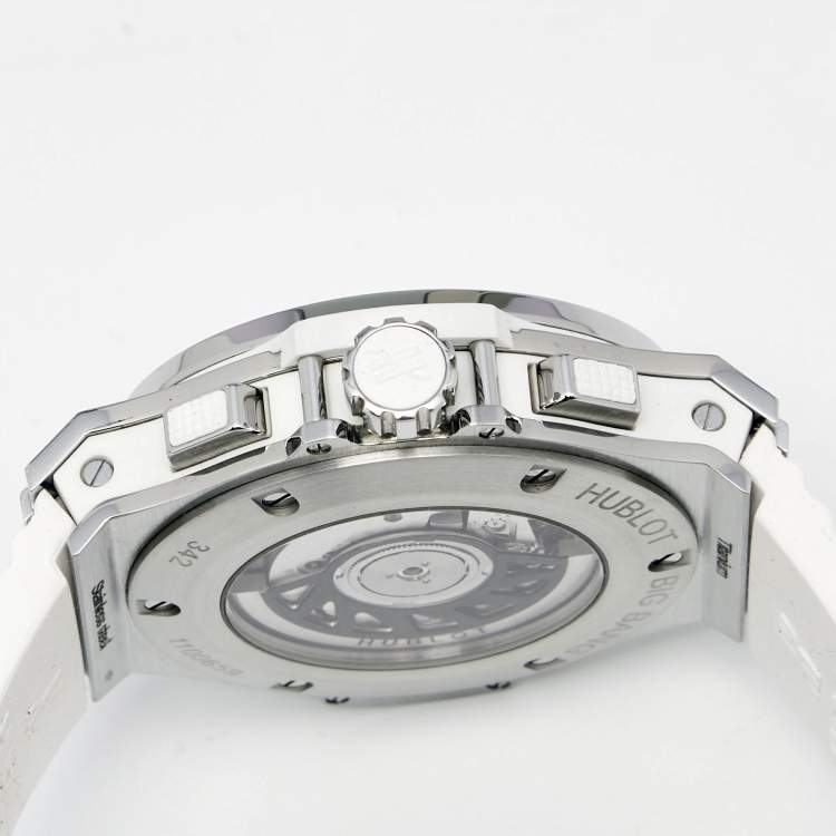 Pre Owned Hublot White Stainless Steel Diamond Rubber Big Bang 342.SE.230.RW.114 Women's Wristwatch 41 mm