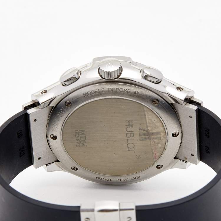 Pre Owned Hublot Burgundy Diamonds Stainless Steel Rubber MDM Chronograph 1810.1.024 Women's Wristwatch 40MM