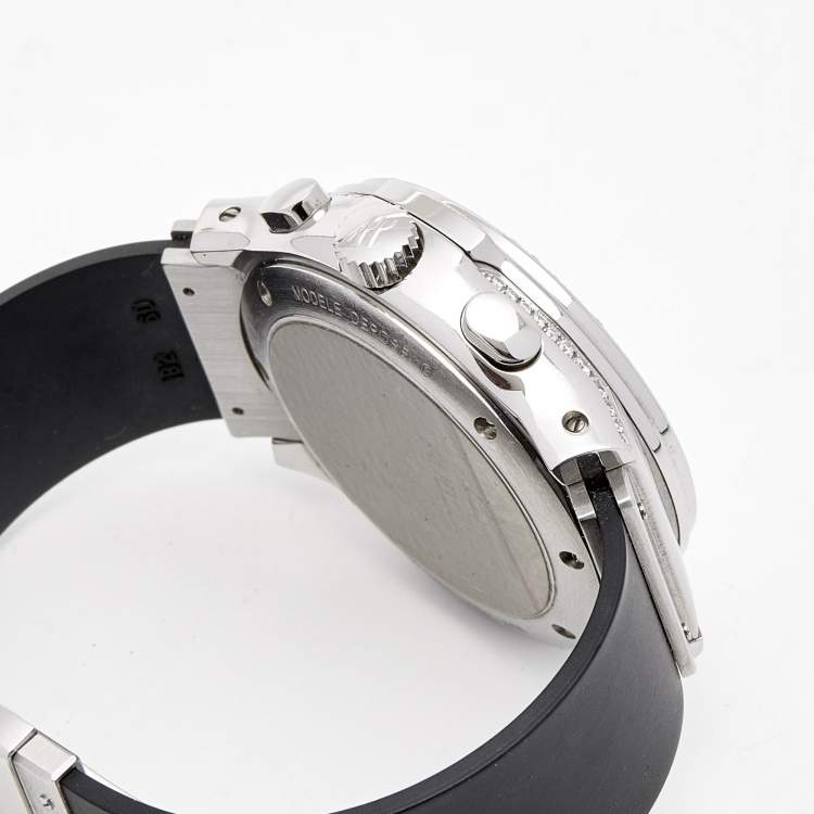 Pre Owned Hublot Burgundy Diamonds Stainless Steel Rubber MDM Chronograph 1810.1.024 Women's Wristwatch 40MM