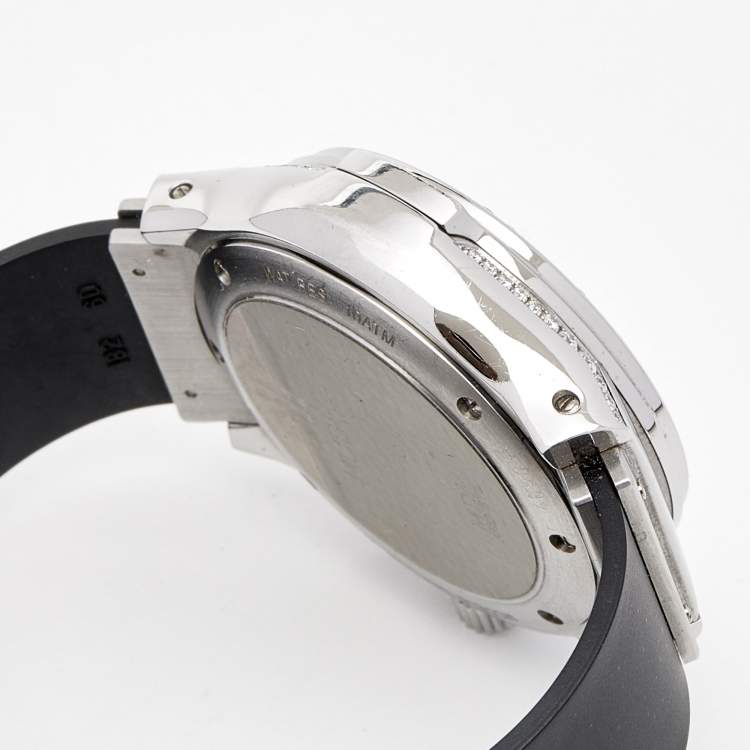 Pre Owned Hublot Burgundy Diamonds Stainless Steel Rubber MDM Chronograph 1810.1.024 Women's Wristwatch 40MM