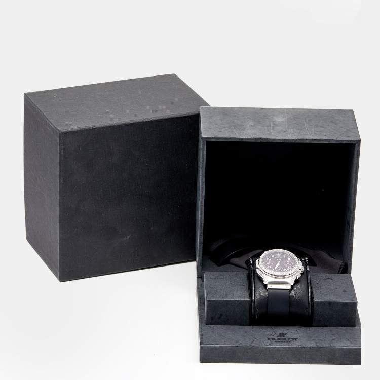 Pre Owned Hublot Burgundy Diamonds Stainless Steel Rubber MDM Chronograph 1810.1.024 Women's Wristwatch 40MM