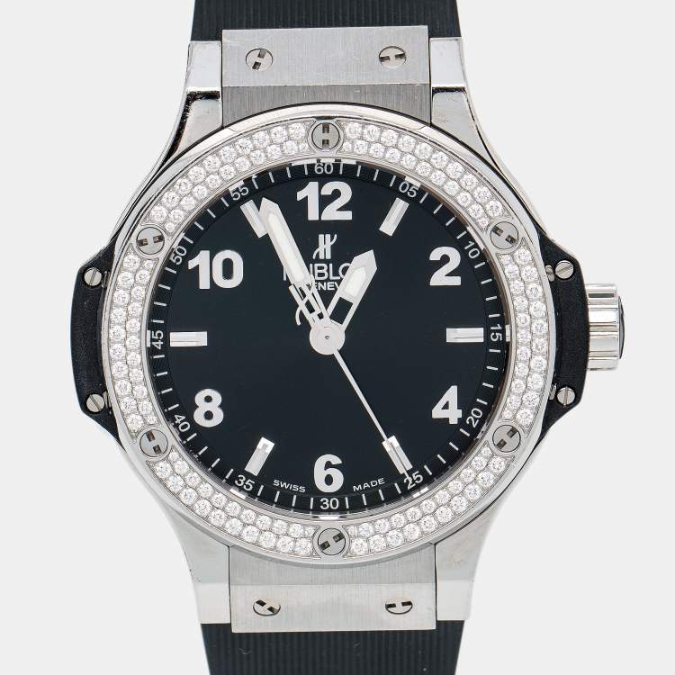 Pre Owned Hublot Black Stainless Steel Diamond Rubber Big Bang 361.SX.1270.RX.1104 Women's Wristwatch 38 mm