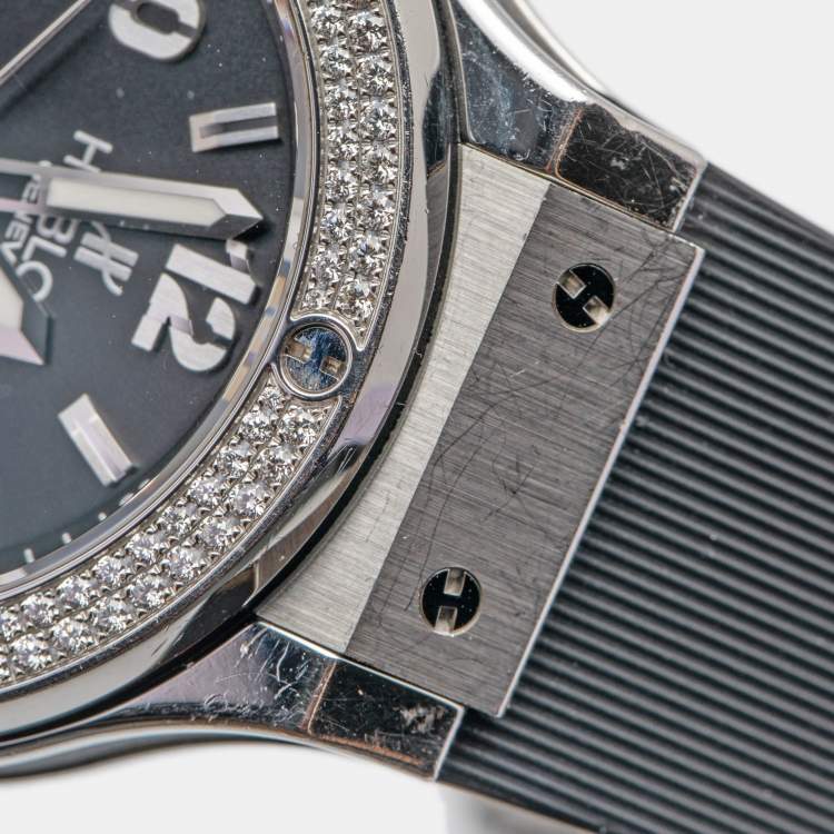 Pre Owned Hublot Black Stainless Steel Diamond Rubber Big Bang 361.SX.1270.RX.1104 Women's Wristwatch 38 mm