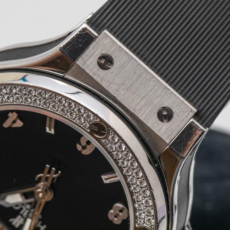 Pre Owned Hublot Black Stainless Steel Diamond Rubber Big Bang 361.SX.1270.RX.1104 Women's Wristwatch 38 mm
