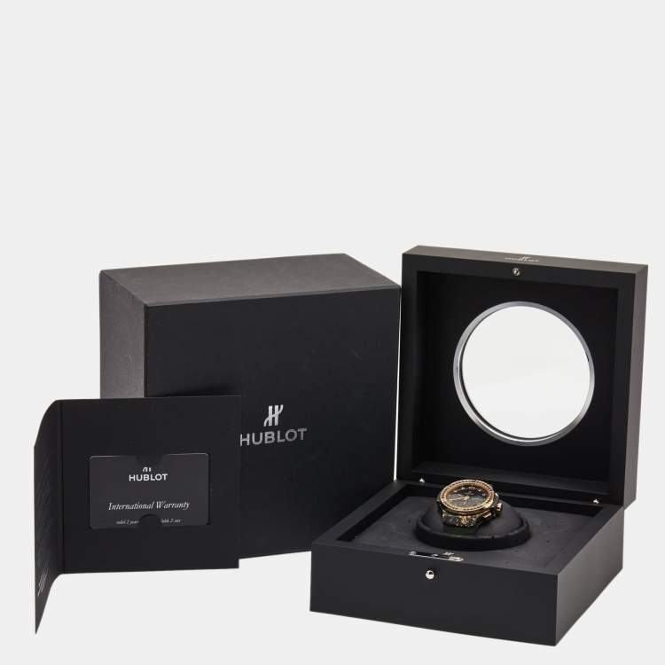 Pre Owned Hublot Black 18K Rose Gold Green Linen Rubber Alligator Leather Big Bang Limited Edition 341.XG.1280.LR.1229 Women's Wristwatch 41 mm